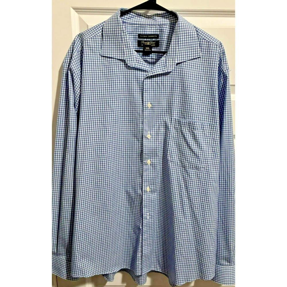 XXL Pronto Uomo non-iron‎ modern fit blue & white checkered button down LS